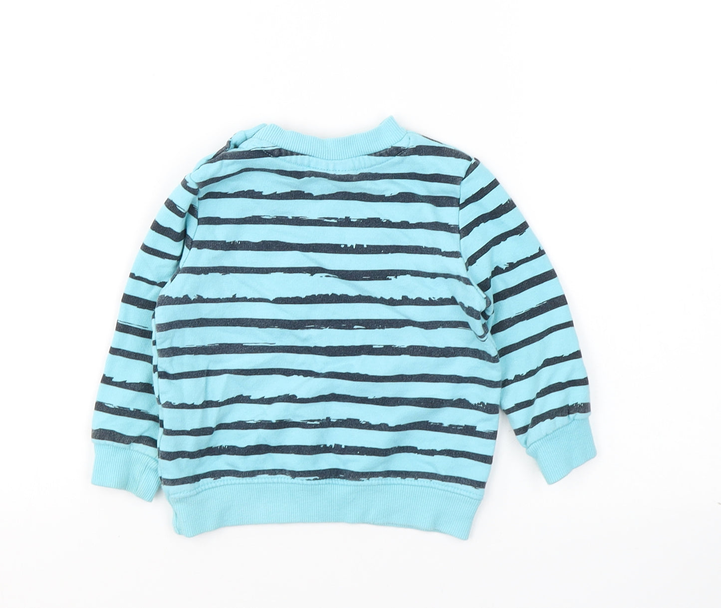 SO CUTE  Baby Blue Striped Cotton Pullover Casual Size 9-12 Months Round Neck Button