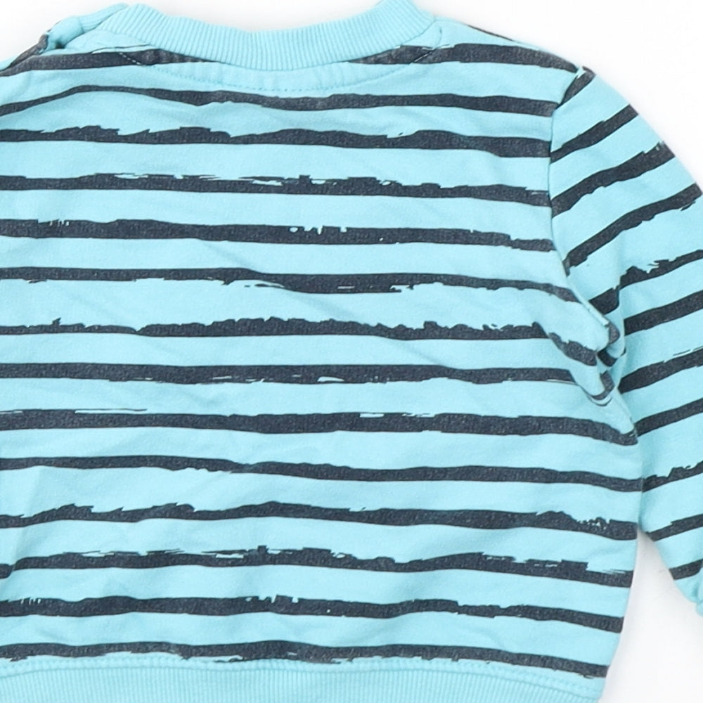 SO CUTE  Baby Blue Striped Cotton Pullover Casual Size 9-12 Months Round Neck Button