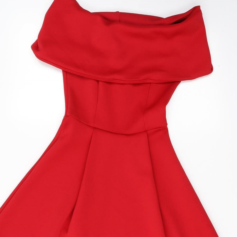 Boohoo Womens Red  Polyester Fit & Flare  Size 8  Off the Shoulder Pullover