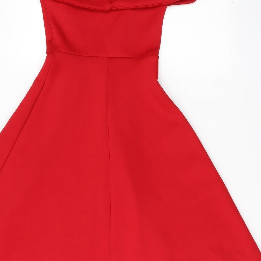 Boohoo Womens Red  Polyester Fit & Flare  Size 8  Off the Shoulder Pullover