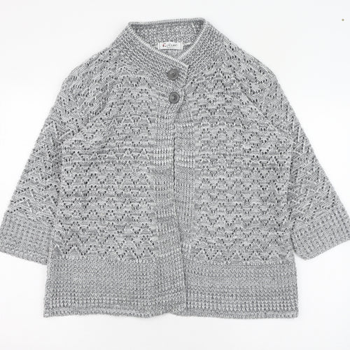 Elegant Womens Grey Round Neck  Acrylic Cardigan Jumper Size L