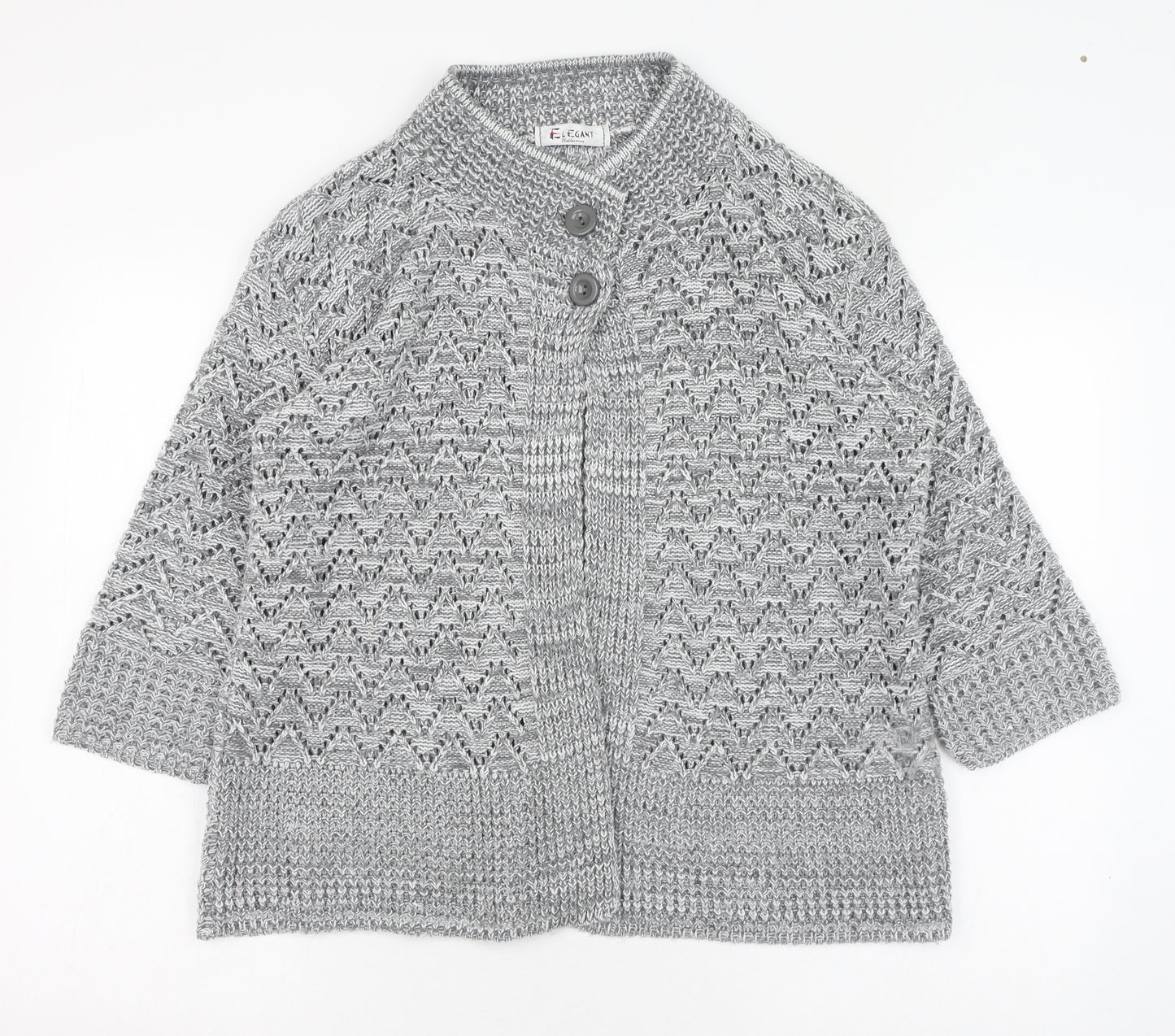 Elegant Womens Grey Round Neck  Acrylic Cardigan Jumper Size L