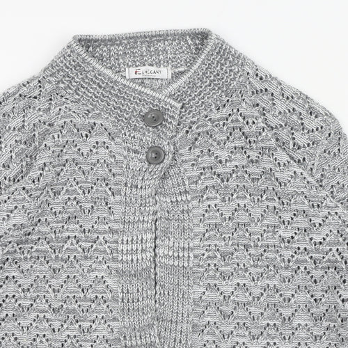 Elegant Womens Grey Round Neck  Acrylic Cardigan Jumper Size L
