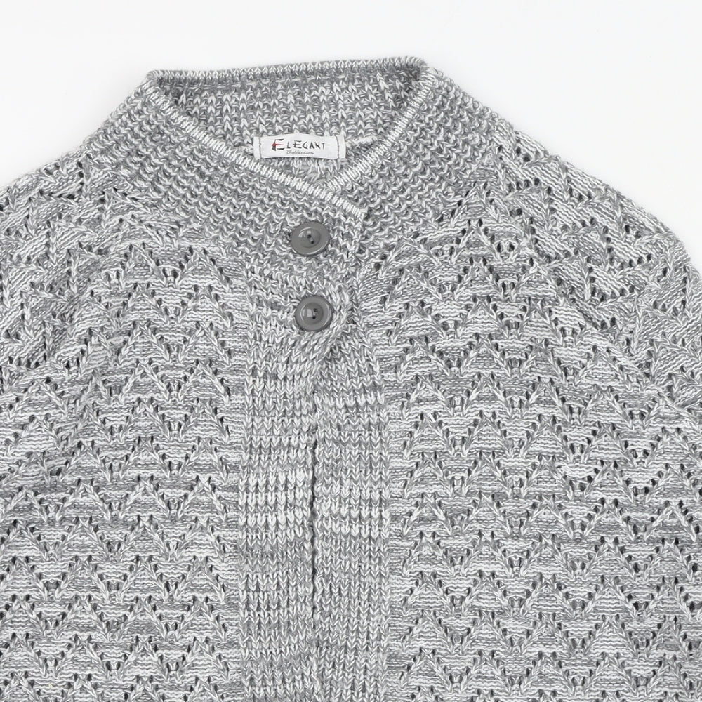 Elegant Womens Grey Round Neck  Acrylic Cardigan Jumper Size L