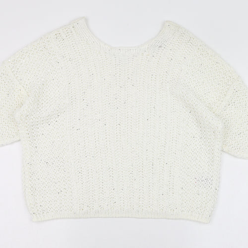 NEXT Womens White Round Neck  Acrylic Pullover Jumper Size M