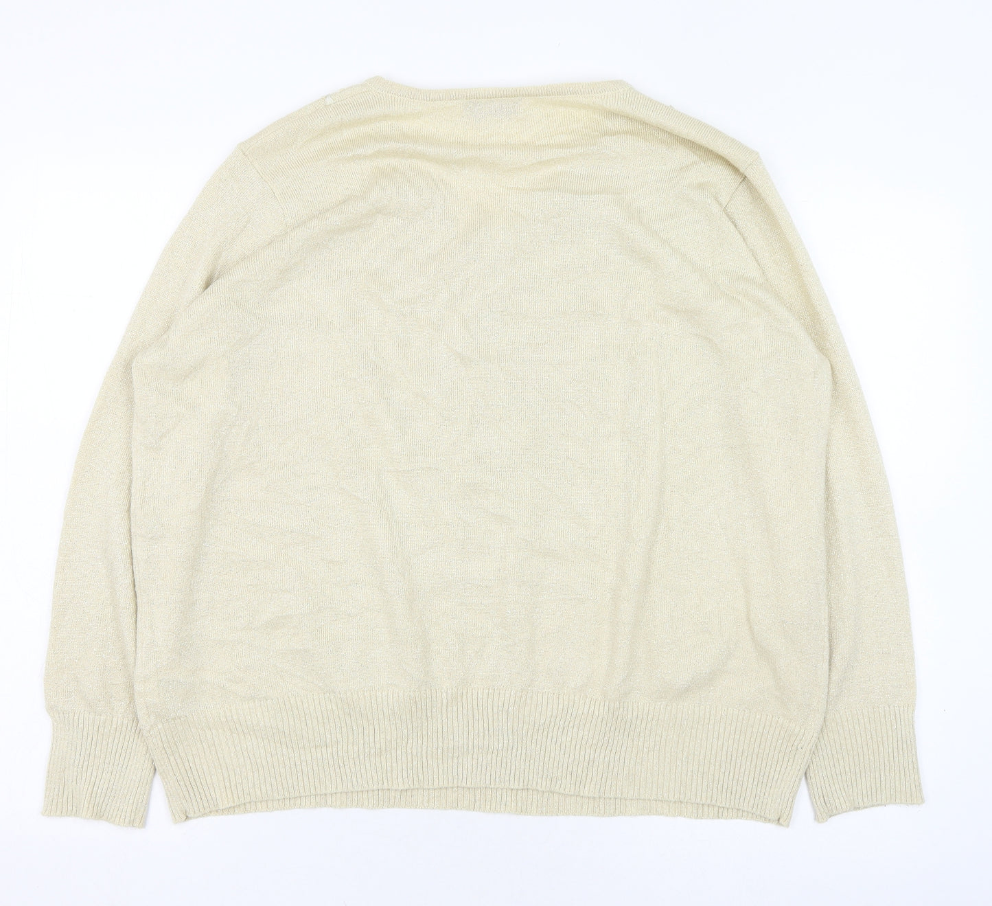 Bonmarché Womens Beige V-Neck  Acrylic Pullover Jumper Size XL
