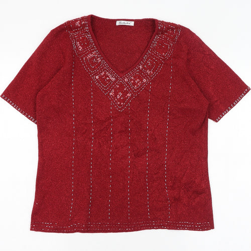 Berkertex Womens Red  Acrylic Basic T-Shirt Size 18 V-Neck