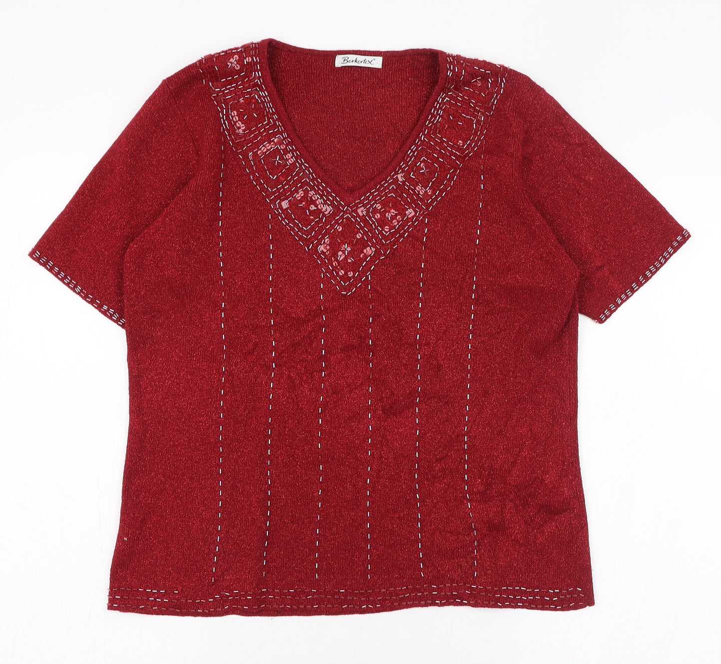 Berkertex Womens Red  Acrylic Basic T-Shirt Size 18 V-Neck