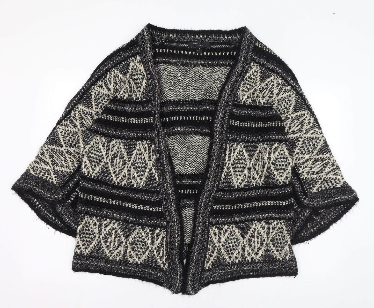 Romeo & Juliet Couture Womens Black Square Neck Geometric Acrylic Cardigan Jumper Size M