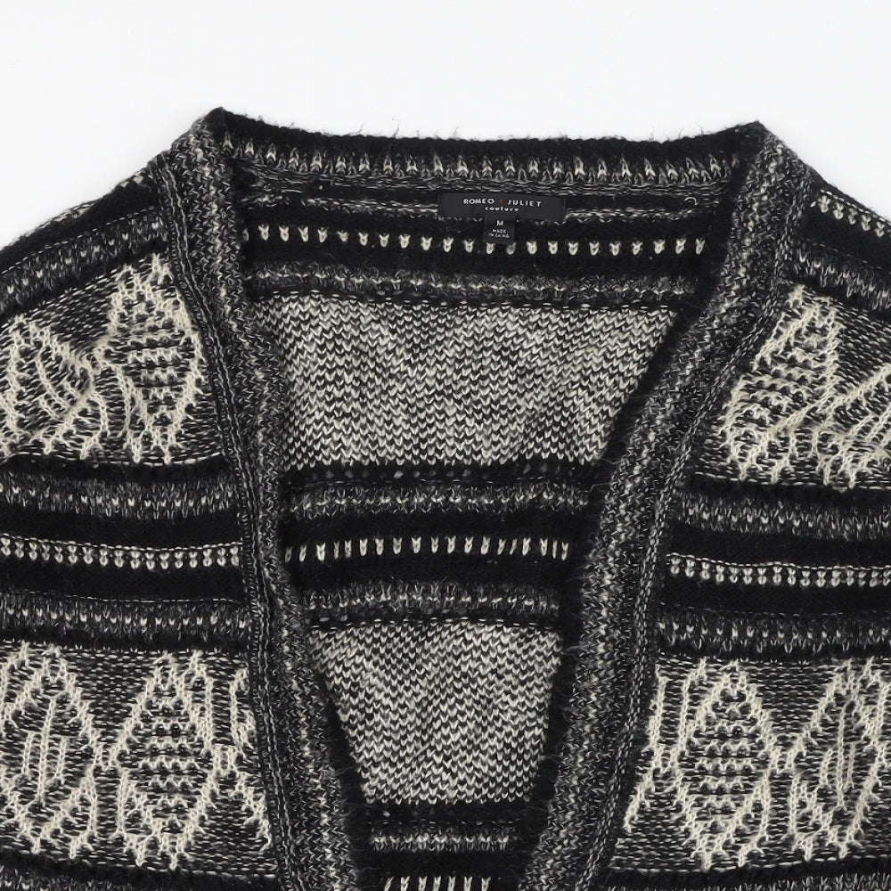 Romeo & Juliet Couture Womens Black Square Neck Geometric Acrylic Cardigan Jumper Size M