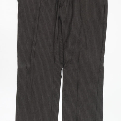 NEXT Mens Brown Striped Polyester Trousers  Size 32 L30 in Regular Zip