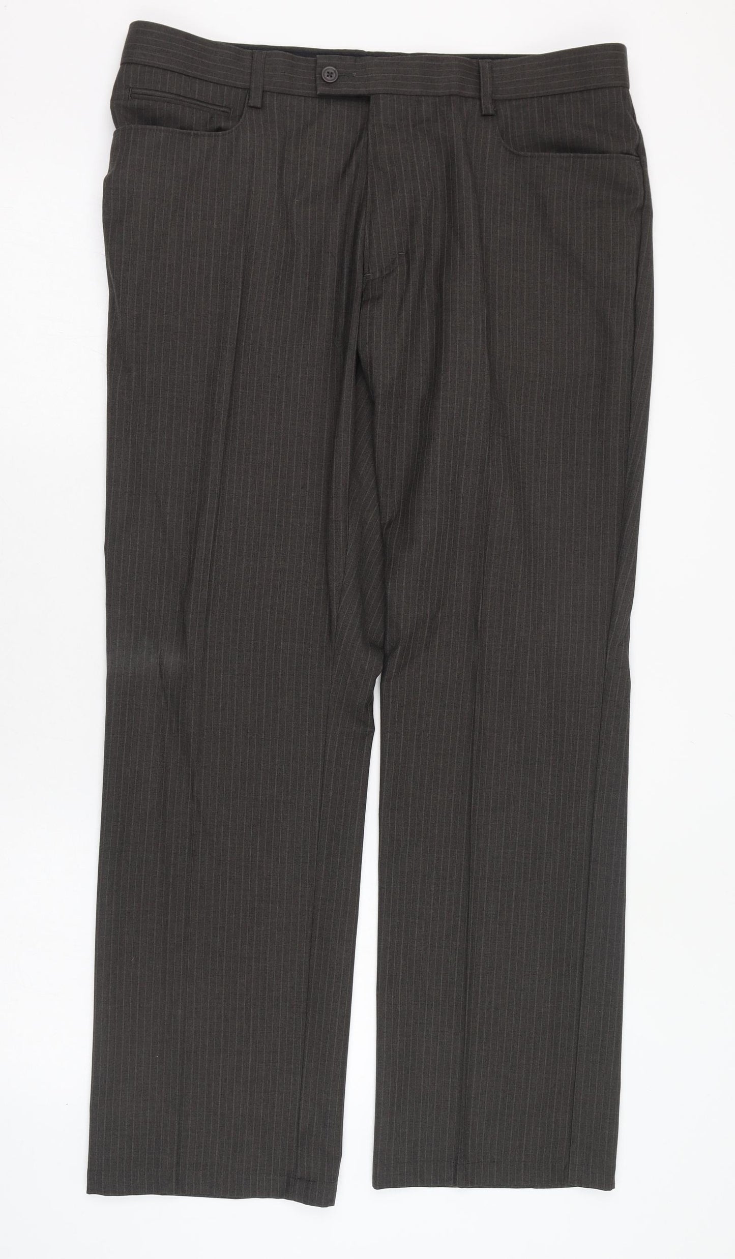 NEXT Mens Brown Striped Polyester Trousers  Size 32 L30 in Regular Zip