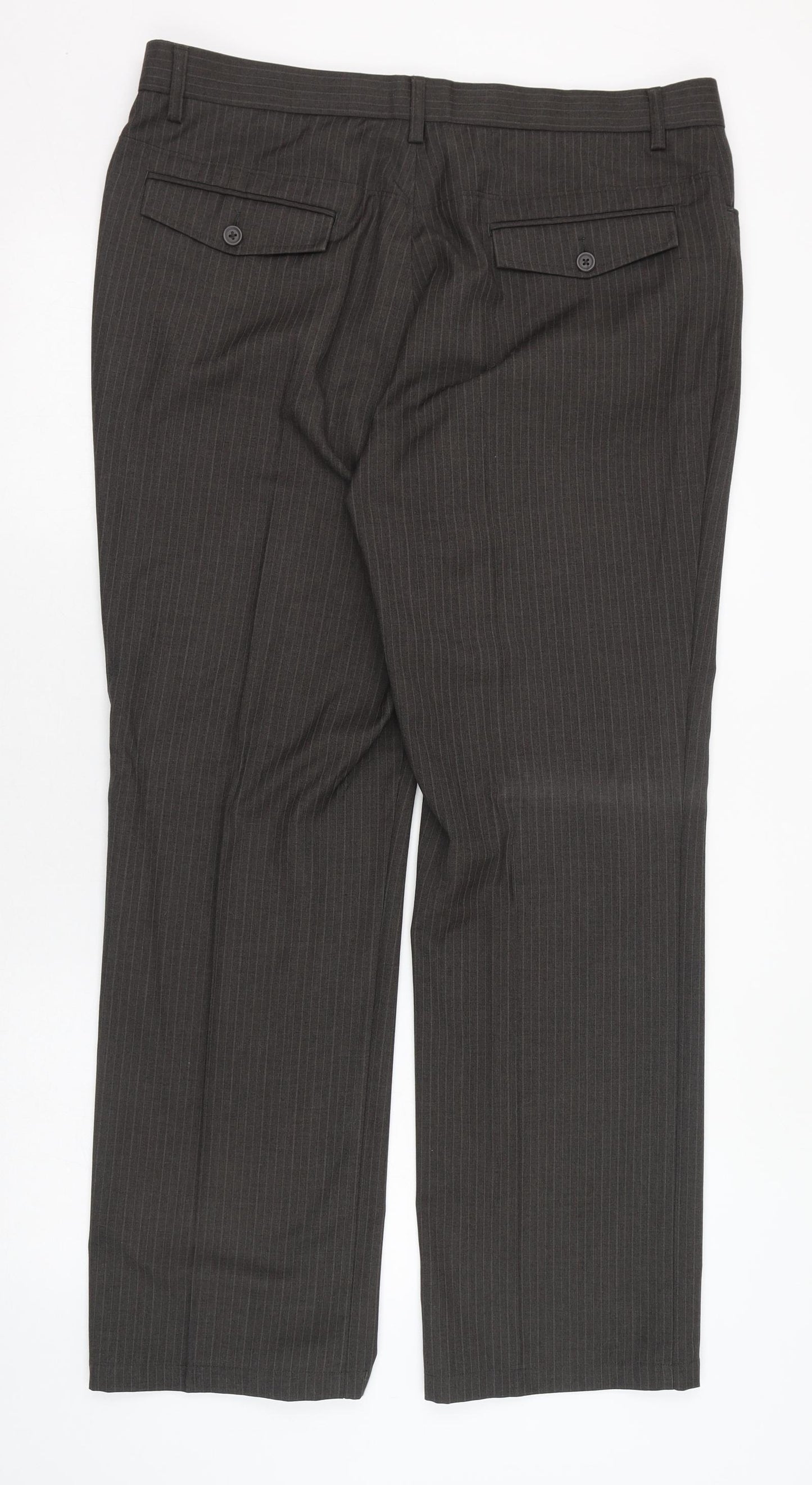 NEXT Mens Brown Striped Polyester Trousers  Size 32 L30 in Regular Zip
