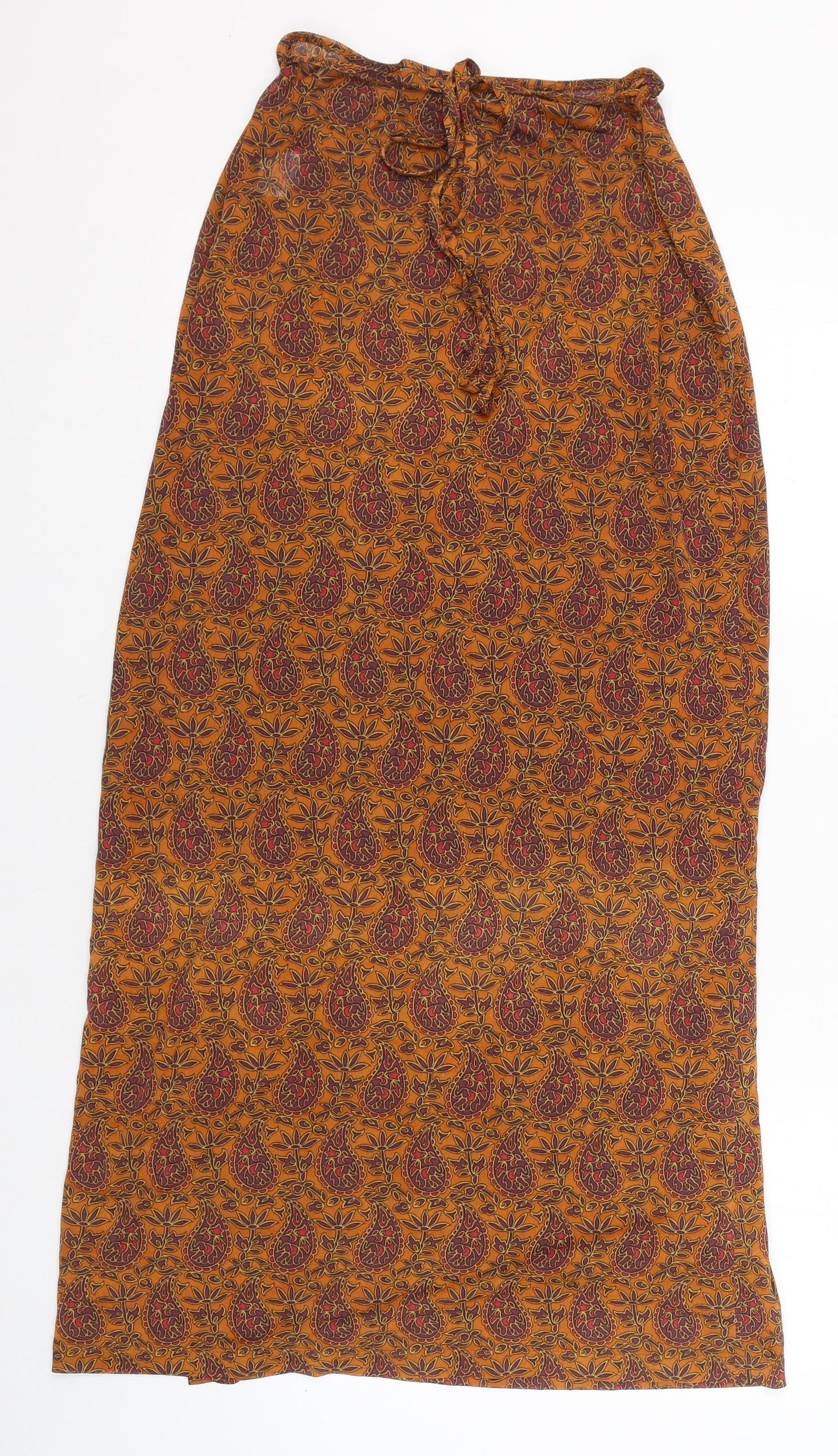 Kookai Womens Orange Paisley Polyamide Wrap Skirt Size 4   Tie