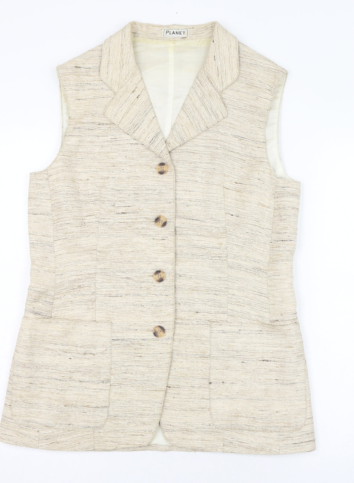 Planet Womens Beige   Jacket Waistcoat Size 12  Button
