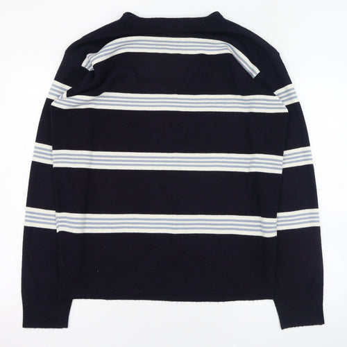 Rapidfire Mens Blue Round Neck Striped Acrylic Pullover Jumper Size L