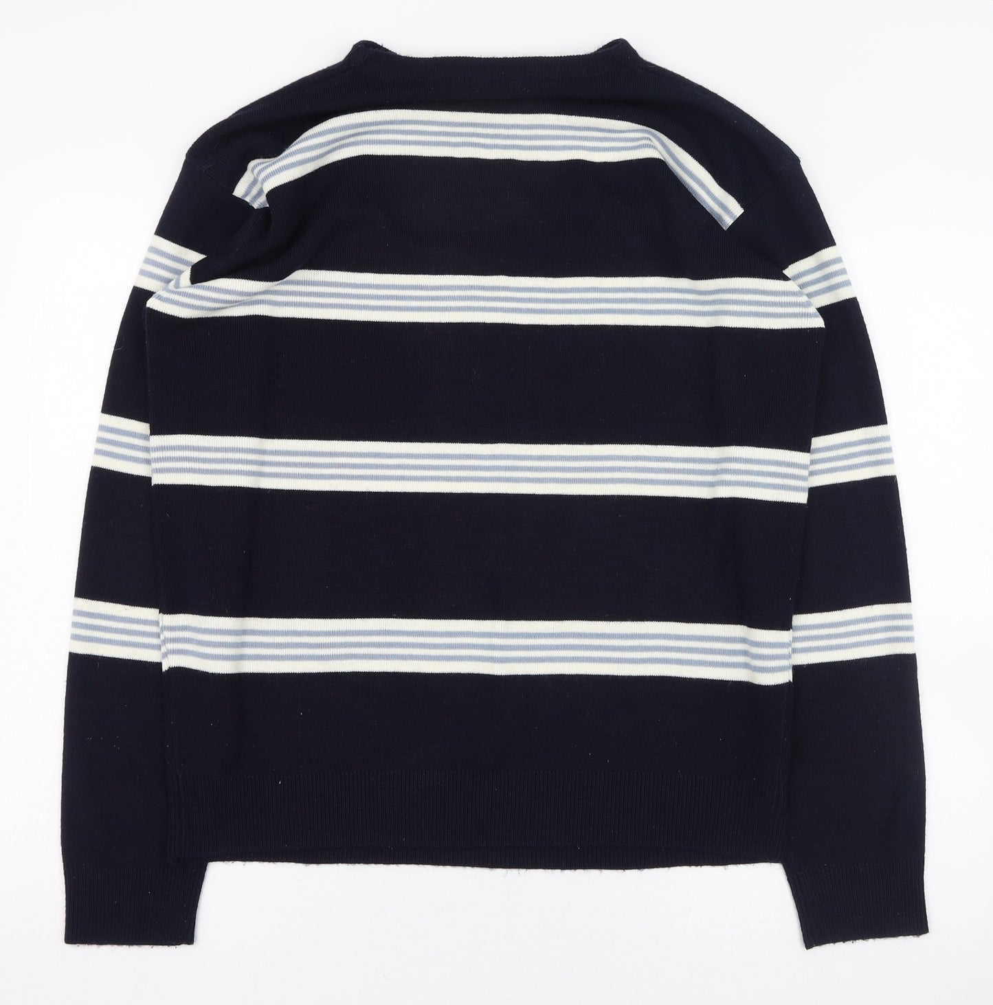 Rapidfire Mens Blue Round Neck Striped Acrylic Pullover Jumper Size L