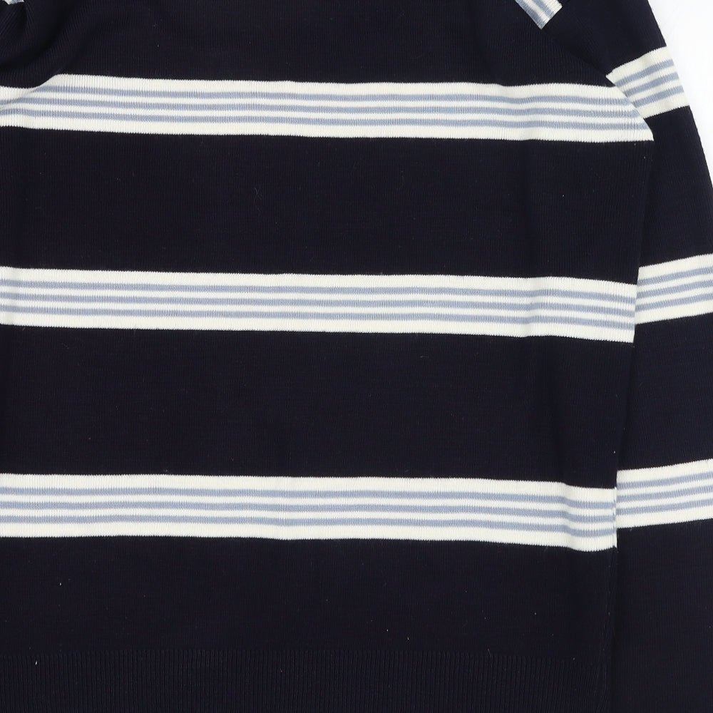 Rapidfire Mens Blue Round Neck Striped Acrylic Pullover Jumper Size L