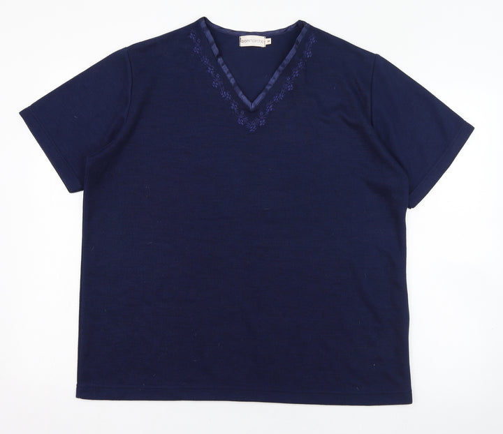 Bonmarché Womens Blue V-Neck Polyester Pullover Jumper Size M - Flower