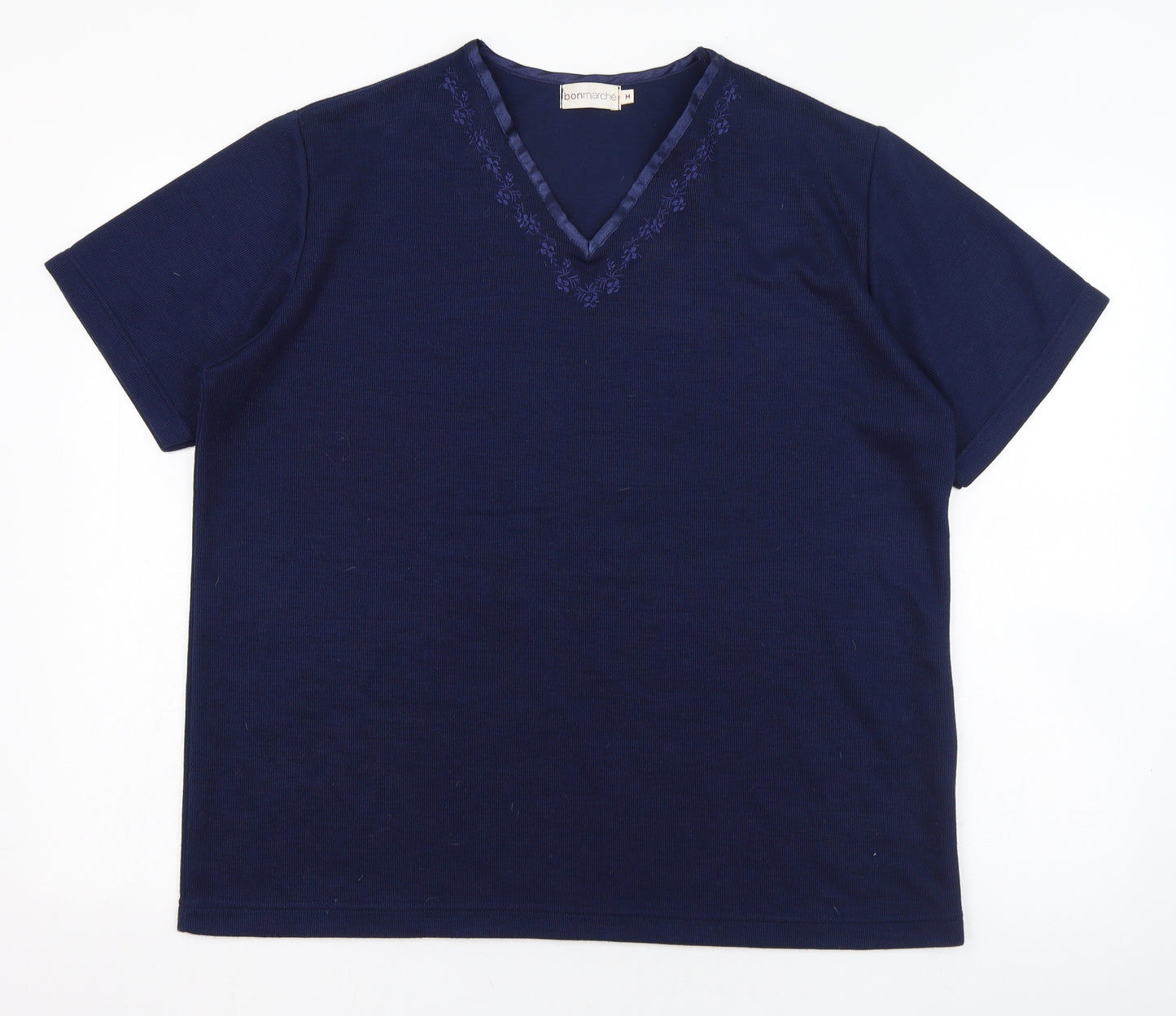 Bonmarché Womens Blue V-Neck  Polyester Pullover Jumper Size M   - Flower