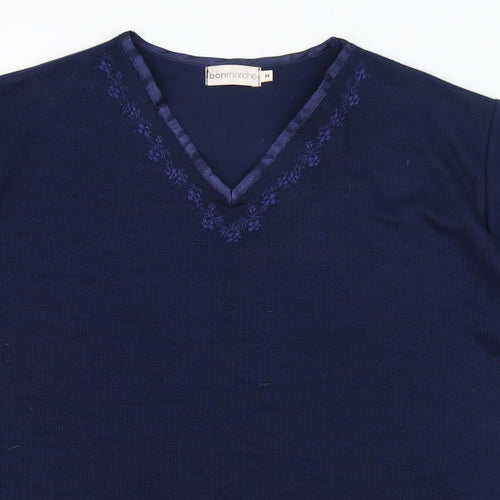 Bonmarché Womens Blue V-Neck  Polyester Pullover Jumper Size M   - Flower