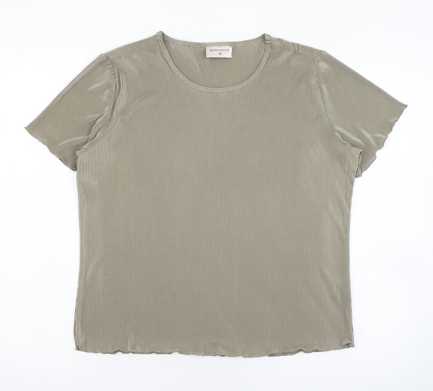 Bonmarché Womens Green  Polyester Basic T-Shirt Size 16 Round Neck
