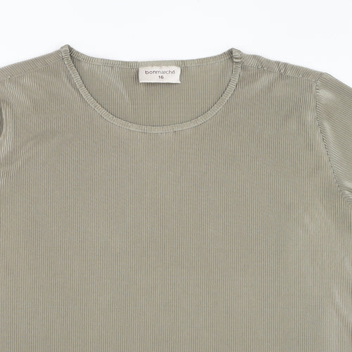 Bonmarché Womens Green  Polyester Basic T-Shirt Size 16 Round Neck