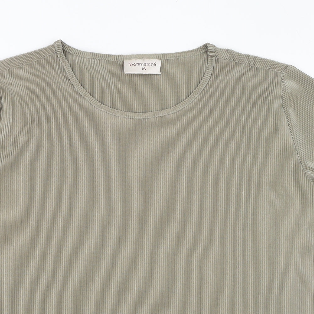 Bonmarché Womens Green  Polyester Basic T-Shirt Size 16 Round Neck