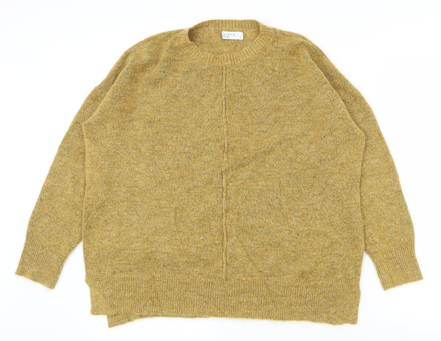 Papaya Womens Yellow Crew Neck  Acrylic Pullover Jumper Size L