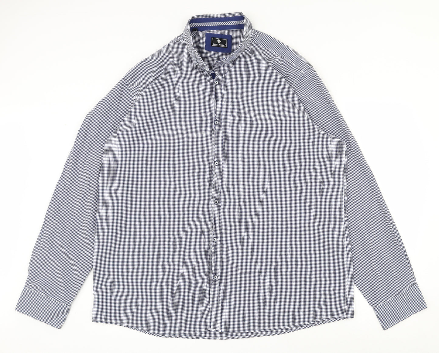 Daniel Rosso Mens Blue Gingham Cotton  Dress Shirt Size 2XL Collared Button