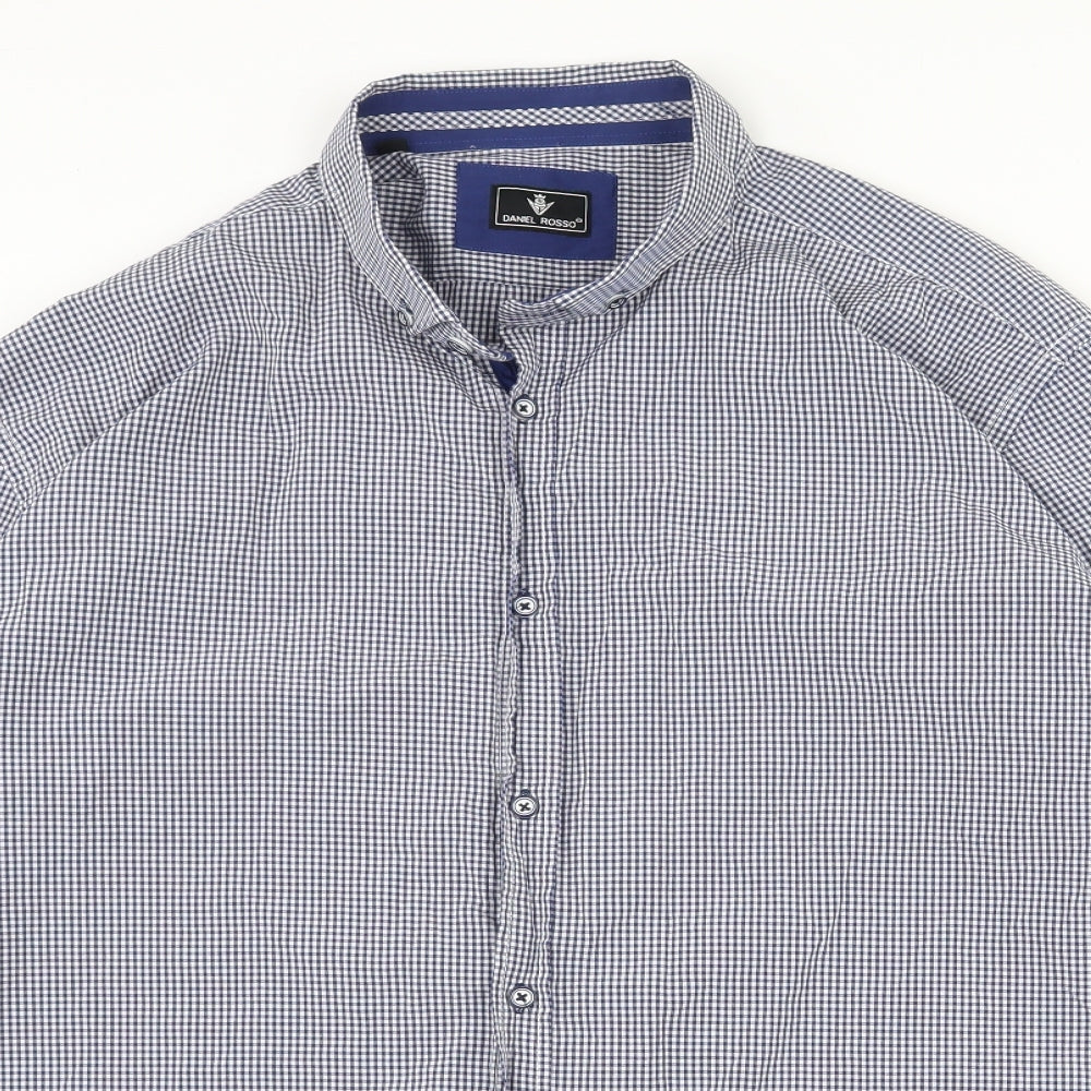 Daniel Rosso Mens Blue Gingham Cotton  Dress Shirt Size 2XL Collared Button