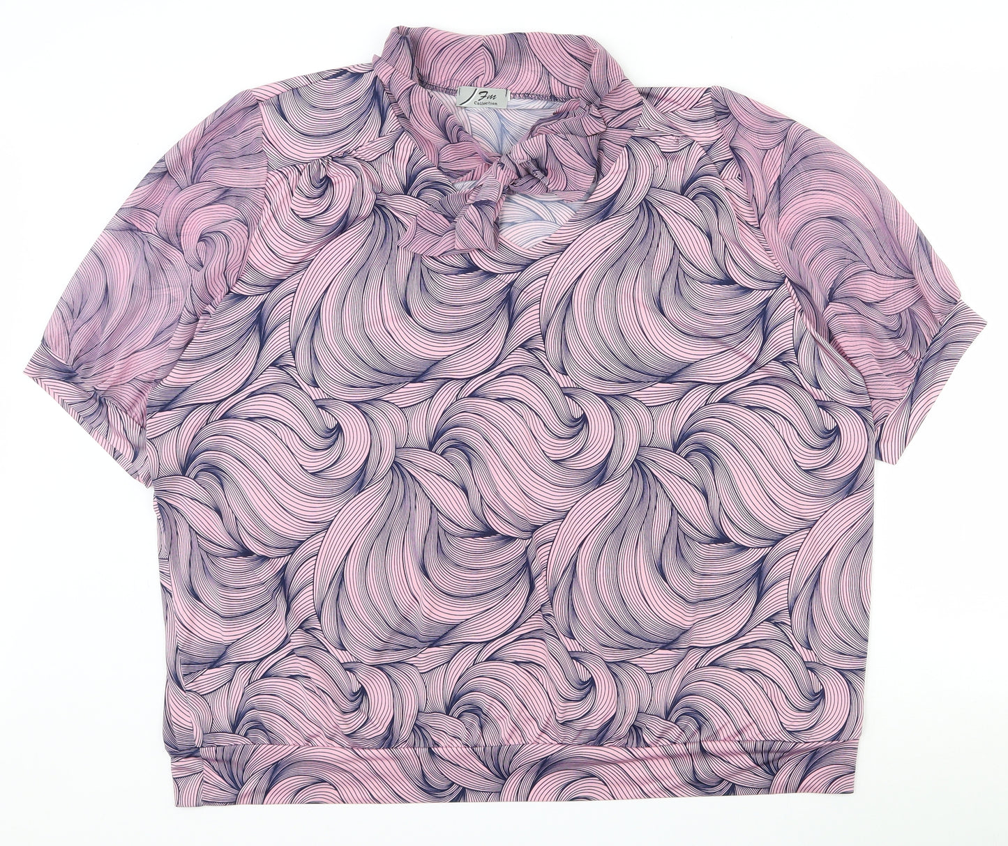 FM Collection Womens Pink Geometric Viscose Basic Blouse Size 14 V-Neck - Tie around neckline