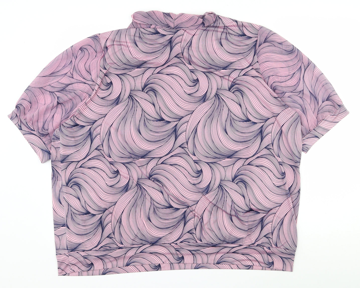 FM Collection Womens Pink Geometric Viscose Basic Blouse Size 14 V-Neck - Tie around neckline