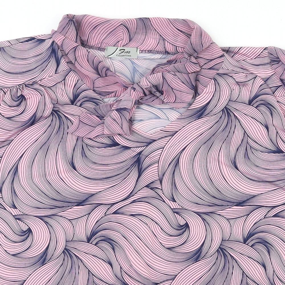 FM Collection Womens Pink Geometric Viscose Basic Blouse Size 14 V-Neck - Tie around neckline