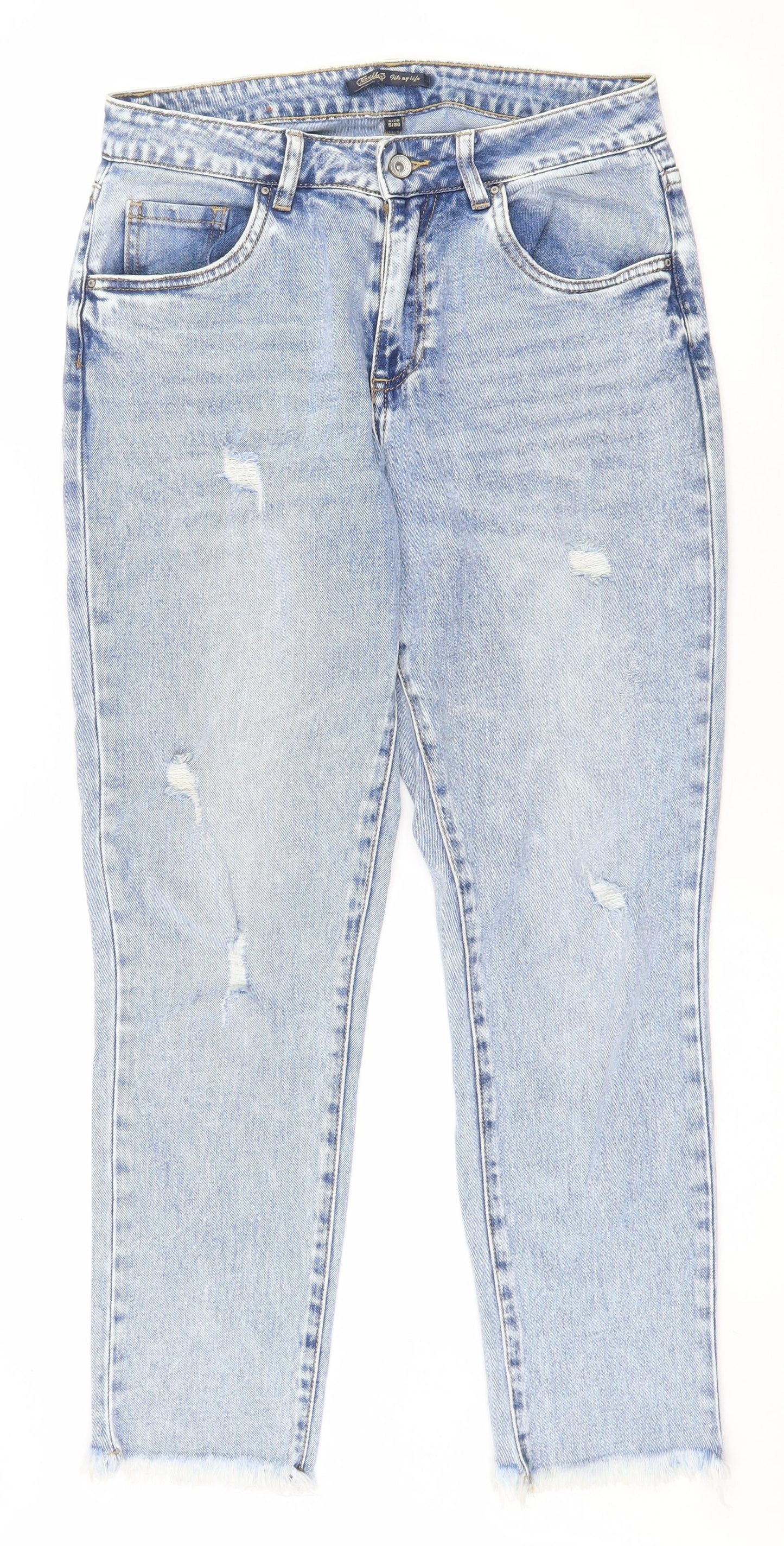 Toxik3 Womens Blue Houndstooth Cotton Mom Jeans Size 8 L27 in Regular Zip