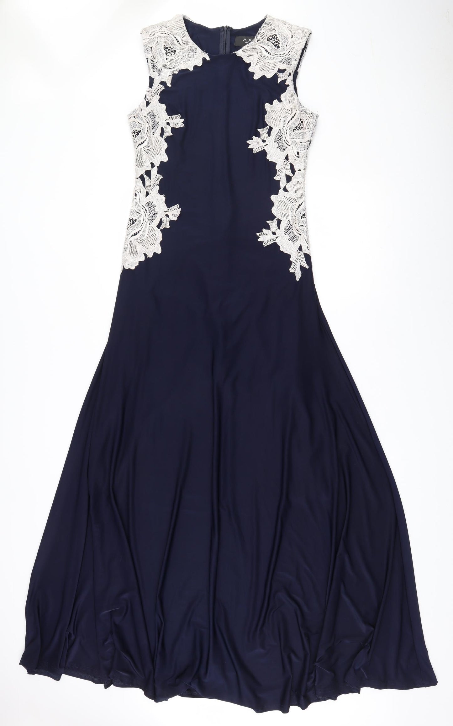 AX Paris Womens Blue  Polyester Fit & Flare  Size 12  Round Neck Zip - Lace at sides