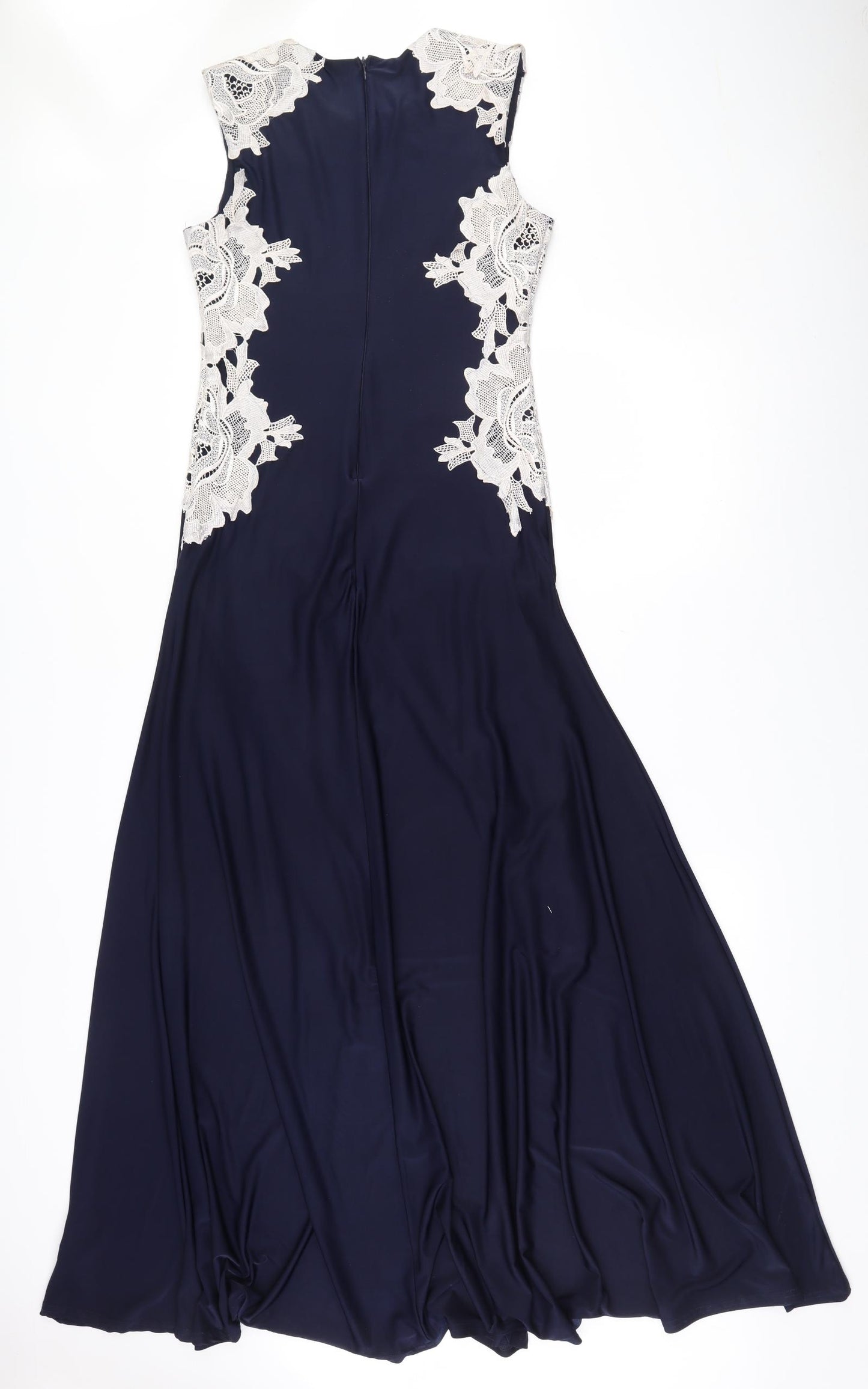 AX Paris Womens Blue  Polyester Fit & Flare  Size 12  Round Neck Zip - Lace at sides