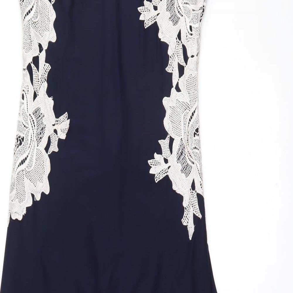 AX Paris Womens Blue  Polyester Fit & Flare  Size 12  Round Neck Zip - Lace at sides