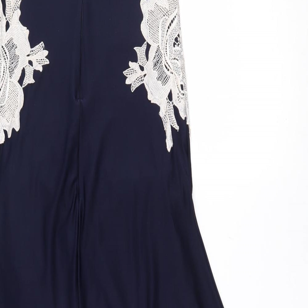 AX Paris Womens Blue  Polyester Fit & Flare  Size 12  Round Neck Zip - Lace at sides