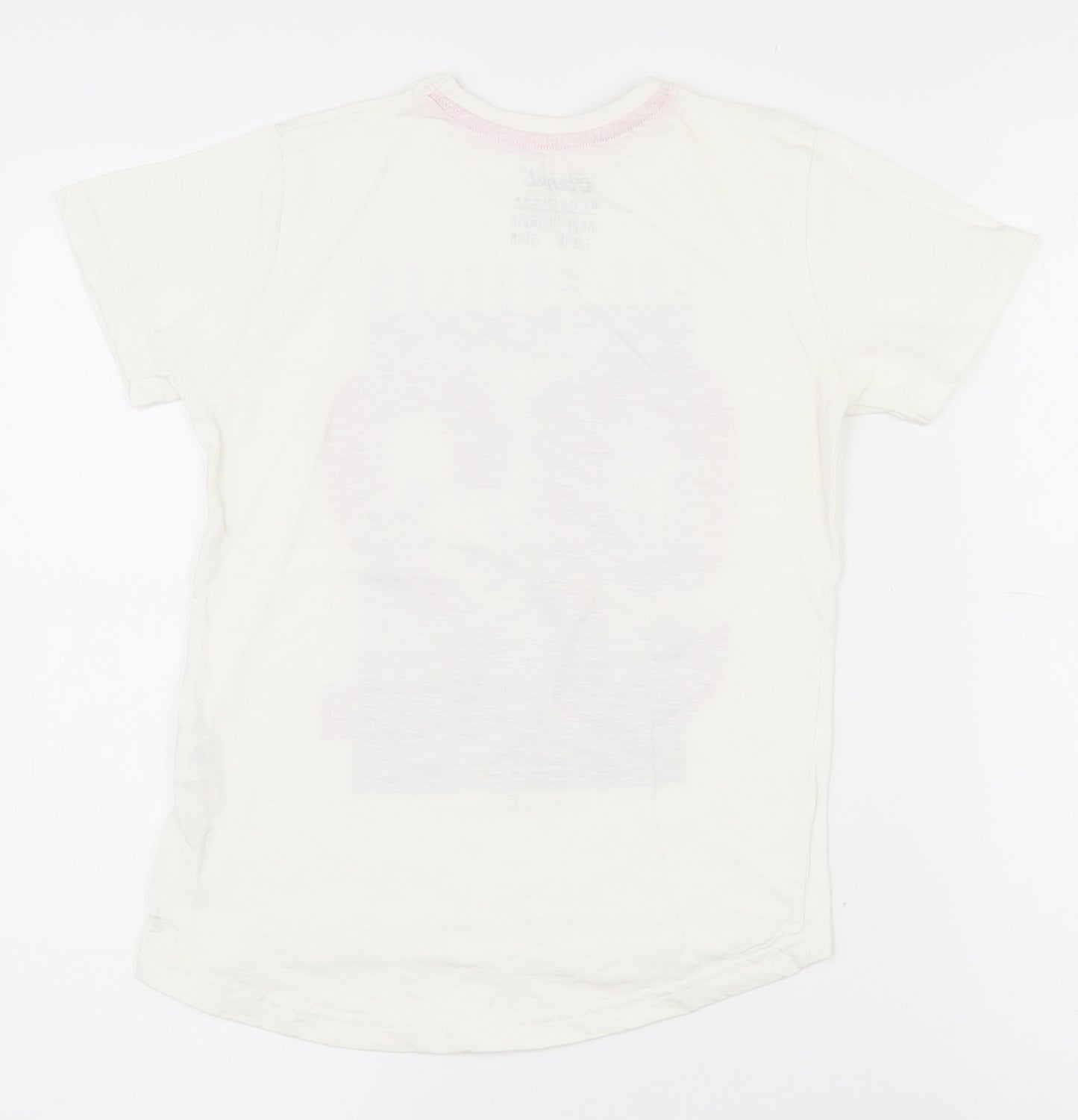 Primark Girls White  100% Cotton Pullover T-Shirt Size 7-8 Years Crew Neck Pullover - Aysemmetrical Hem