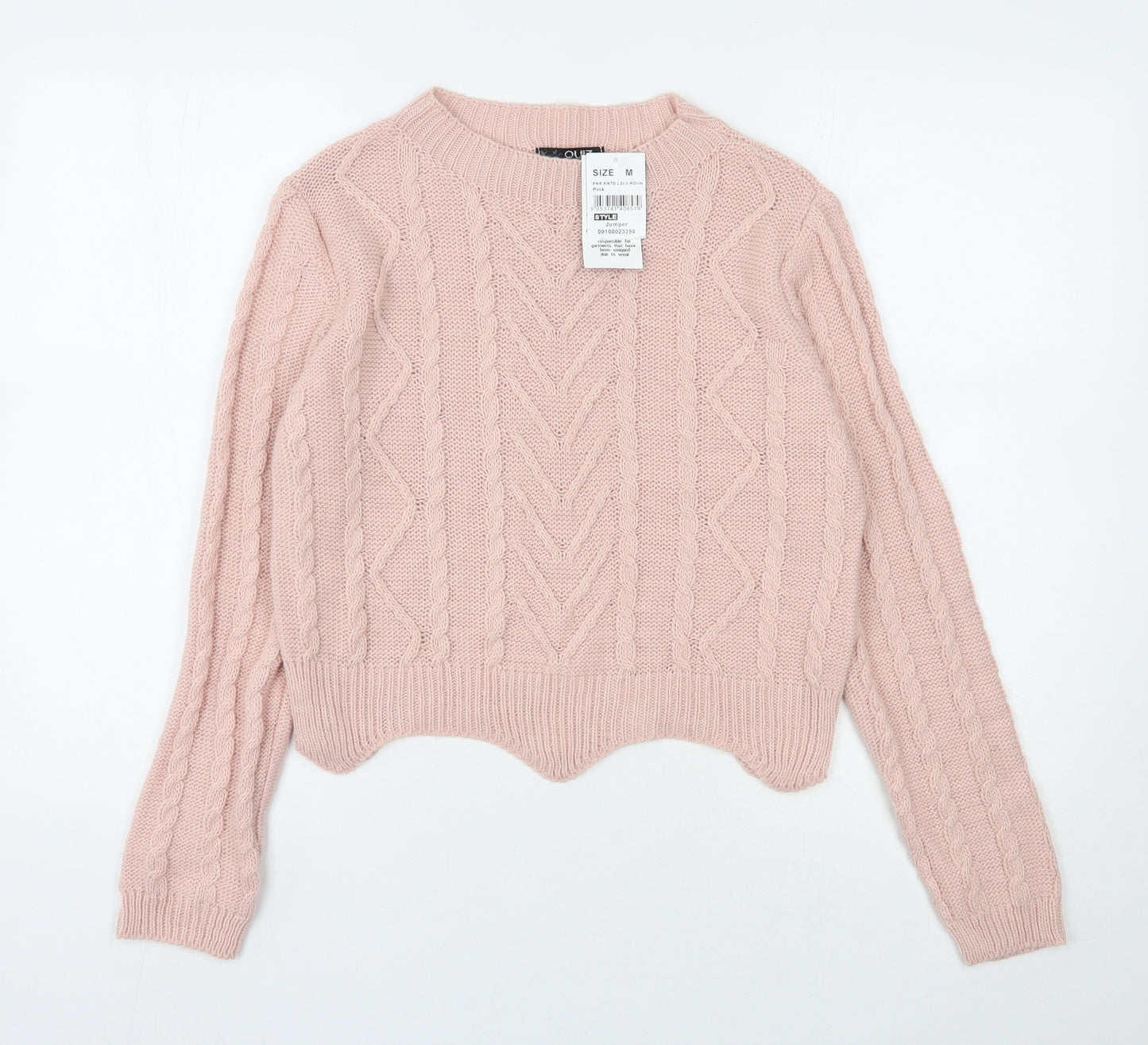 Quiz Womens Pink Round Neck  Polyester Pullover Jumper Size M