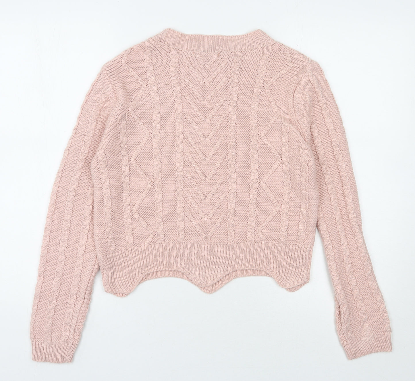 Quiz Womens Pink Round Neck  Polyester Pullover Jumper Size M