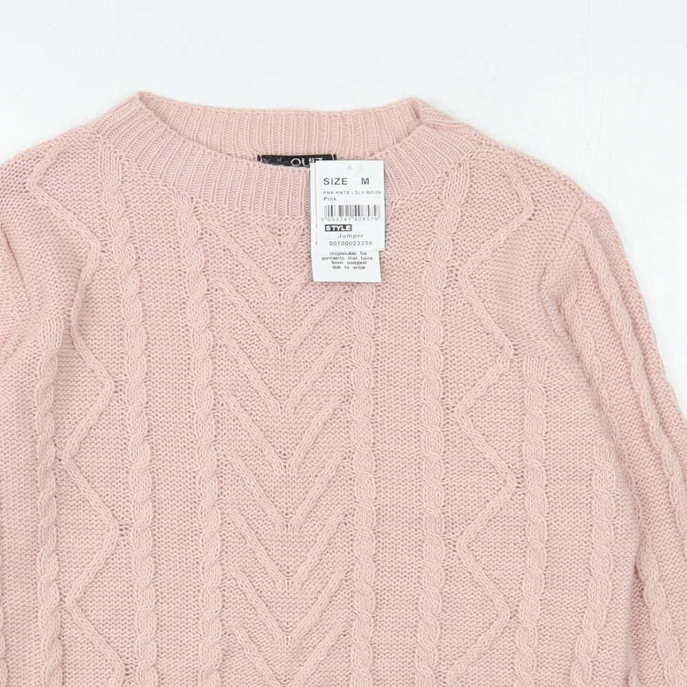 Quiz Womens Pink Round Neck  Polyester Pullover Jumper Size M