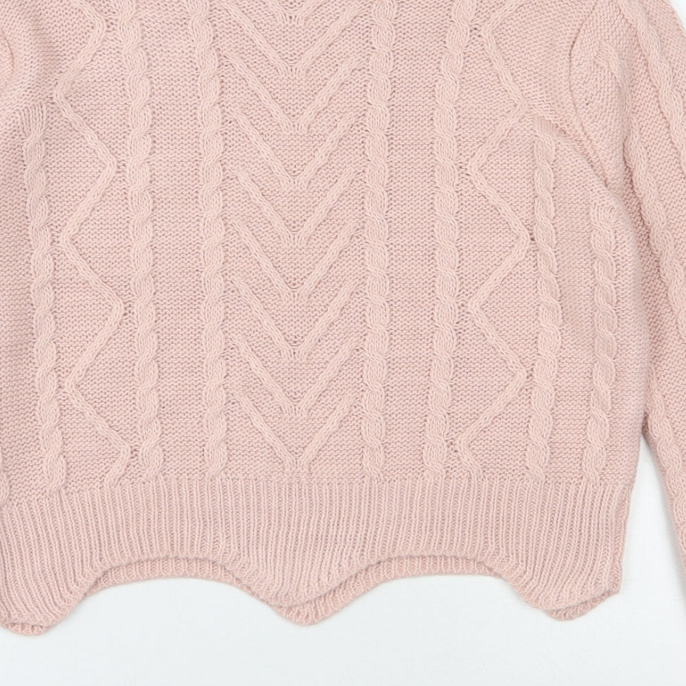 Quiz Womens Pink Round Neck  Polyester Pullover Jumper Size M