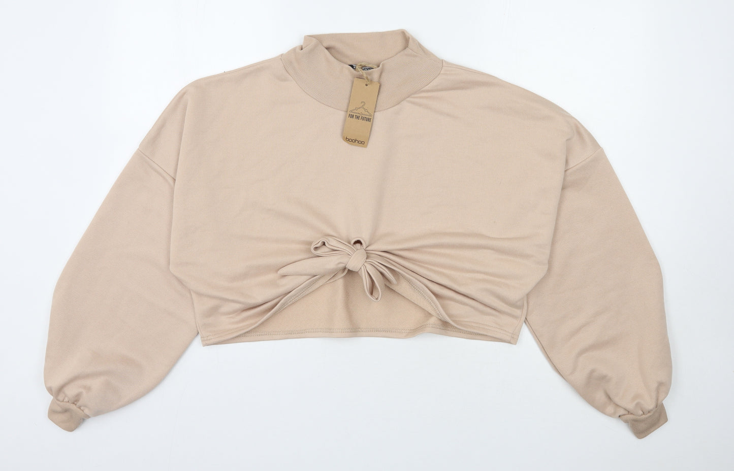 Boohoo Womens Beige  Polyester Pullover Sweatshirt Size 24  Pullover - Cropped