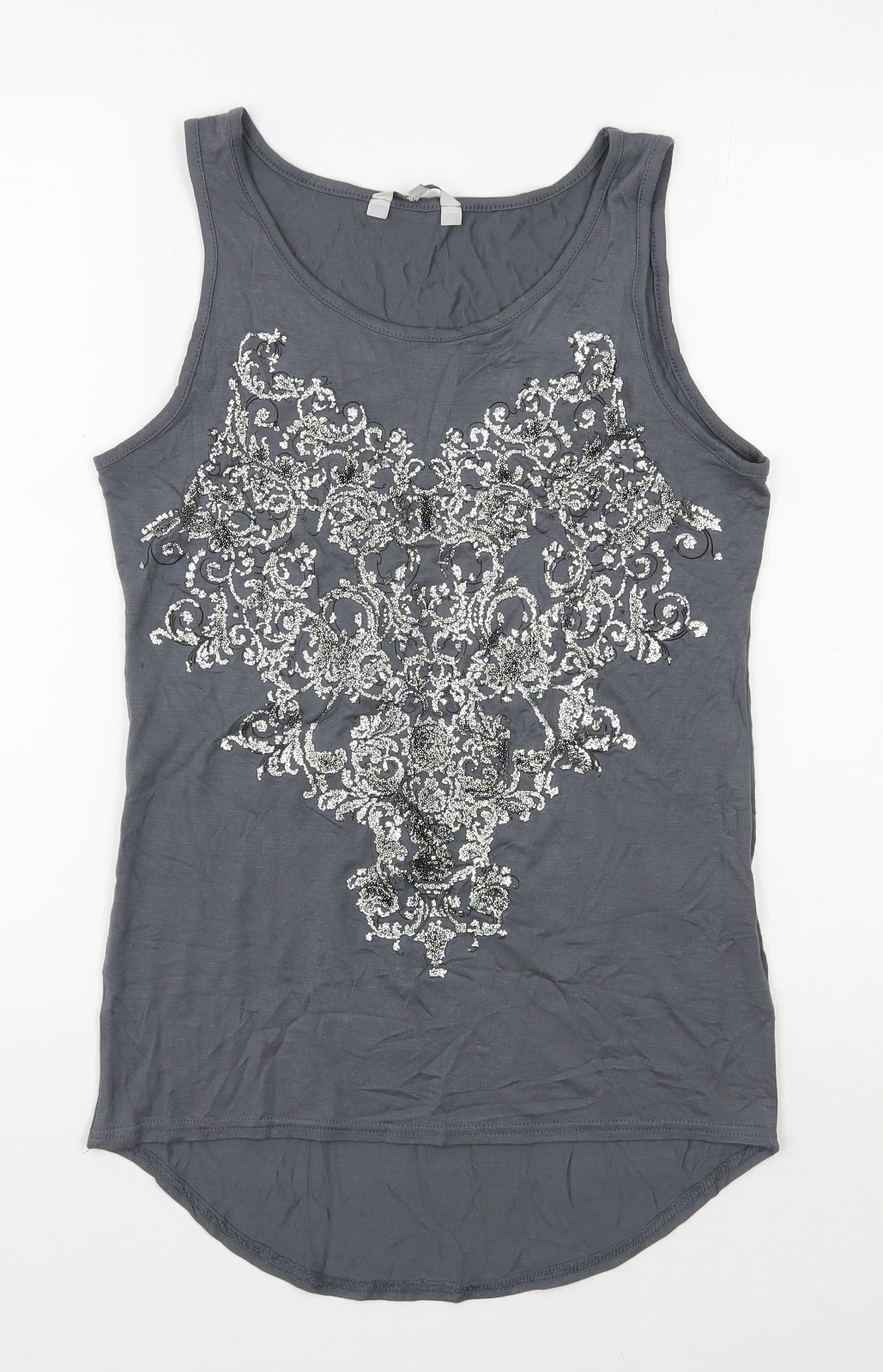 Peacocks Womens Grey  Viscose Basic Tank Size 10 Scoop Neck
