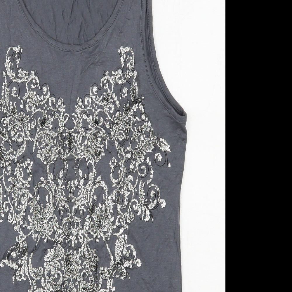 Peacocks Womens Grey  Viscose Basic Tank Size 10 Scoop Neck