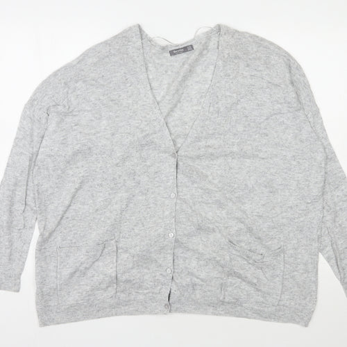 Bershka Womens Grey V-Neck  Polyester Cardigan Jumper Size S
