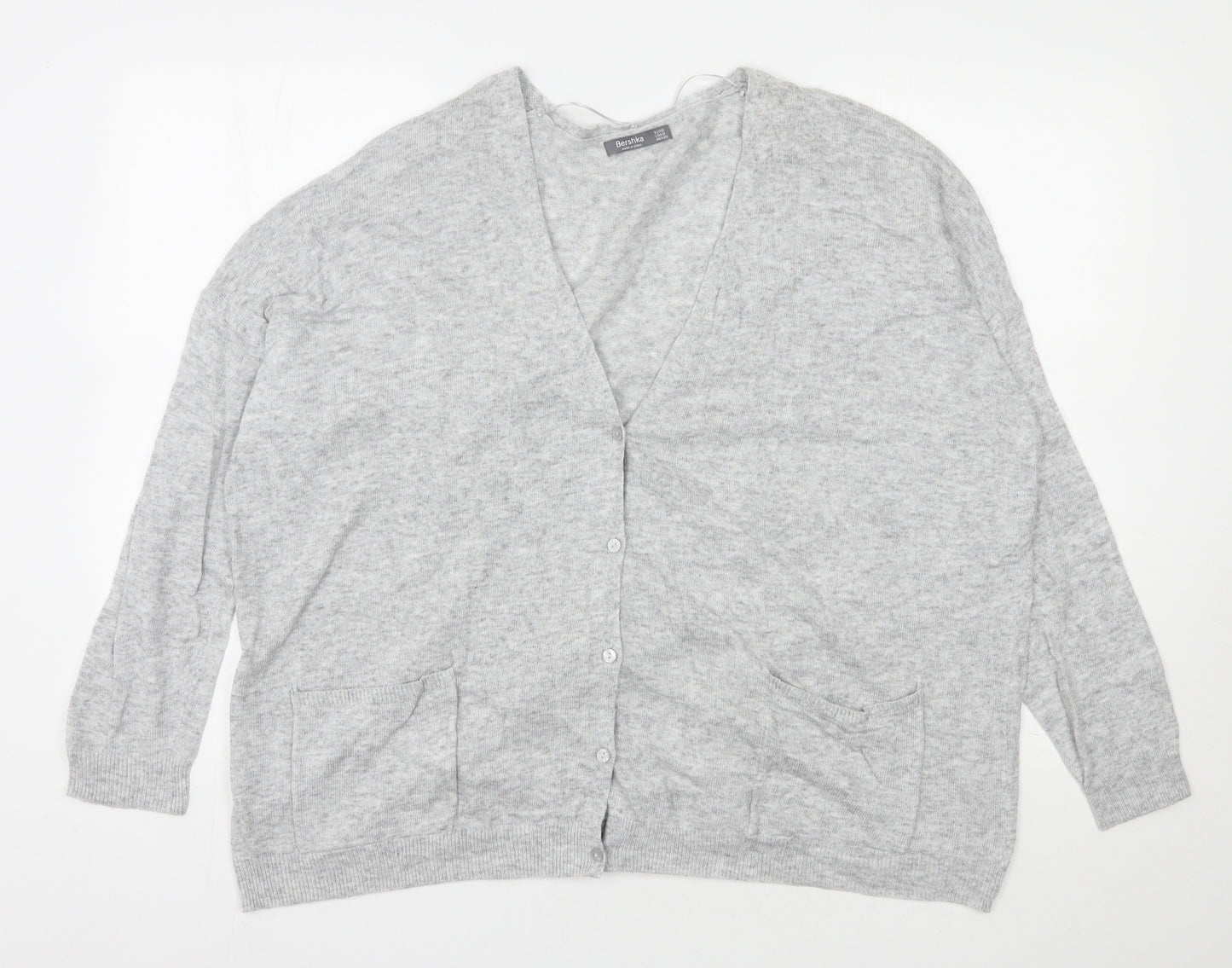 Bershka Womens Grey V-Neck  Polyester Cardigan Jumper Size S