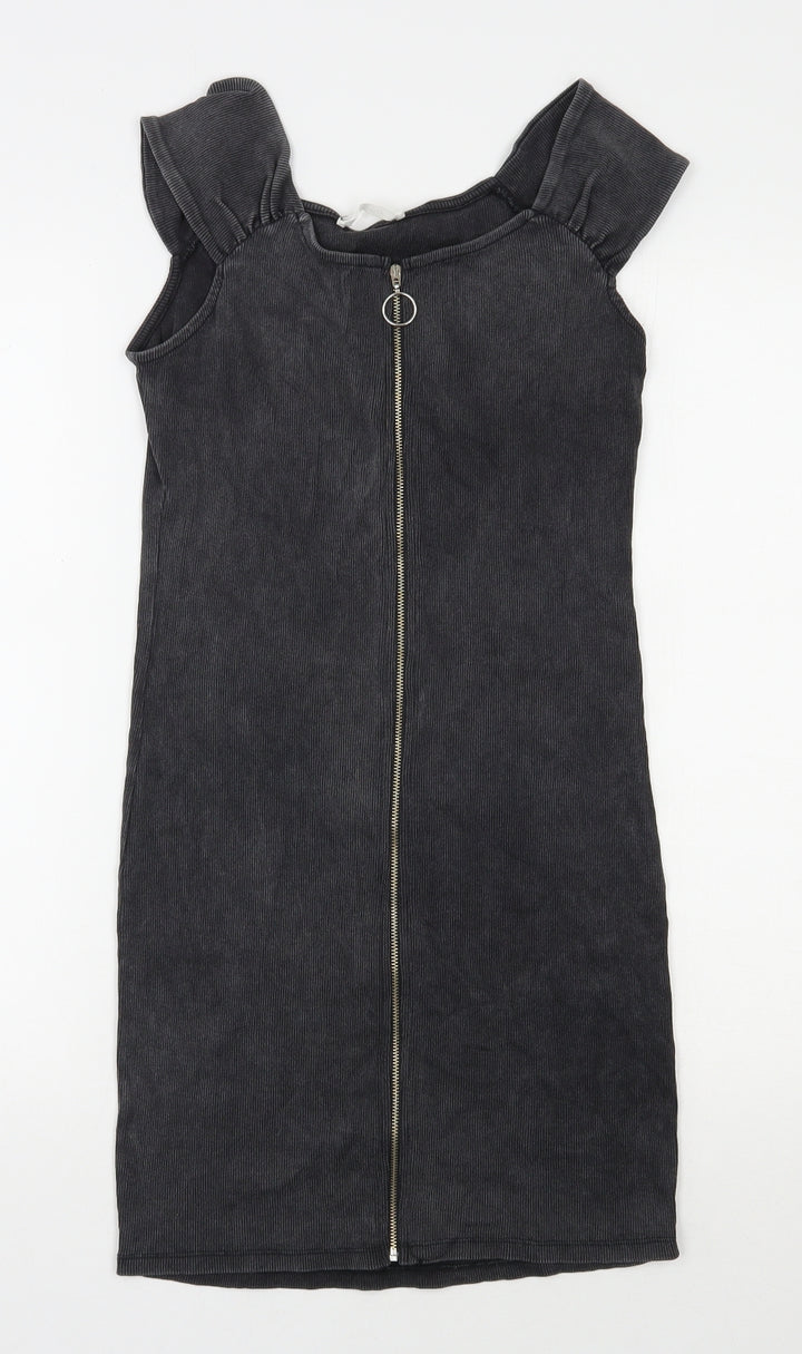 Mango Womens Grey Polyester Bodycon Size S Scoop Neck Zip